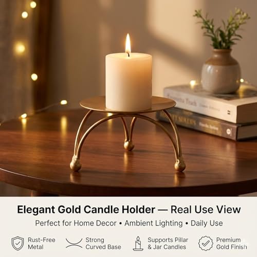 Image of Enorme Gold Metal Candle Holder | Elegant Decorative Pillar Candle Stand for Home, Office & Table Decor | Durable, Rust-Free & Modern Design Candle Holder - (Pack of - 3)