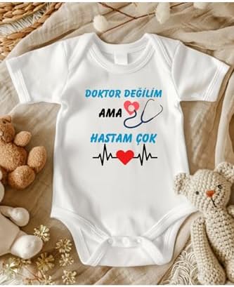 Lupi Yazılı Zıbın Eğlenceli Yazılar Komik Hediyelik Bebek, Ekru-Turkuaz-Kırmızı, 1 Yaş