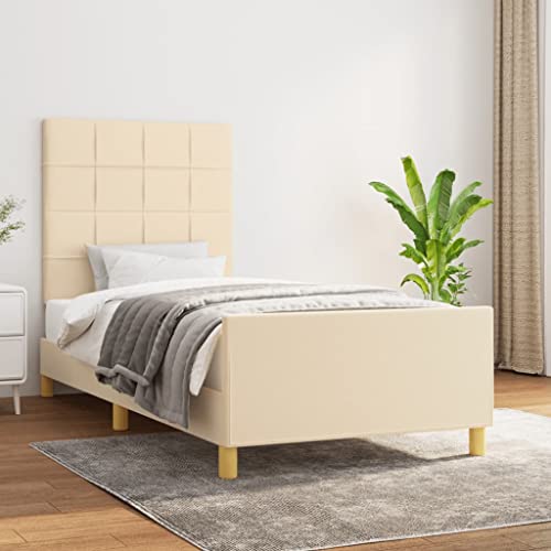 HaoChrymec Estructura de Cama Individual con Cabecero Ajustable, Tela Azul Transpirable, Cama Infantil Ideal para Dormitorios Juveniles o Infantiles, Color Azul, 90x190 cm