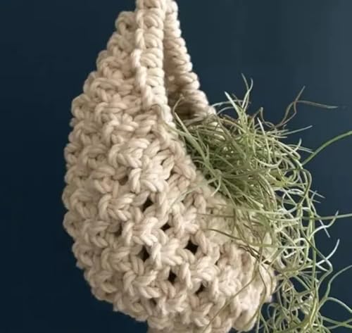 Cintre en macramé avec support mural bois flotté pour pot suspendu avec pompon - 3