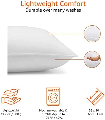 Amazon Basics Down Alternative Bed Pillows for Stomach and Back Sleepers - 2-Pack, Soft Density, Standard