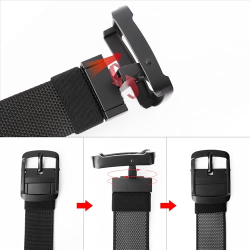 MILORDE Men's Reversible Nylon Web, 35MM, Dressy Casual Work Belt with Automatic Buckle Quick Release, Full Adjustable3