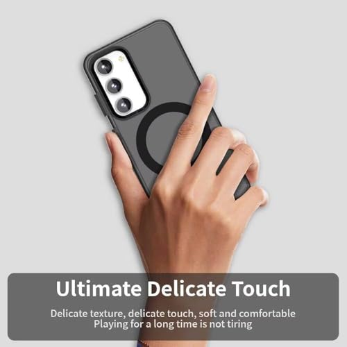 Image of Elzzi Translucent Back Cover for Samsung S24 fe Case, Shockproof Matte Phone Cover with Magnetic, MagSafe Compatible Protective Case for Men & Women (Black)