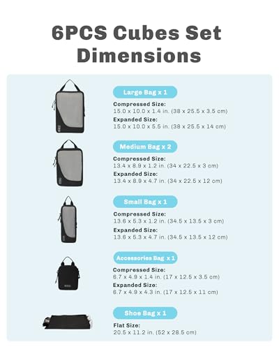 Image of 6 Set Compression Packing Cubes for Suitcases,Luggage,Travel Bag Organizer
