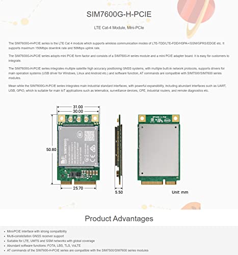 Waveshare SIM7600G-H-PCIE SIMCom Original 4G LTE Cat-4 Module Support Global Coverage GNSS/LTE-TDD/LTE-FDD/HSPA+/GSM/GPRS/EDGE with Mini-PCIe Connector - Image 3