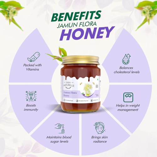 Farm Naturelle Raw Jamun Honey 1500g| Glass Bottle | 100% Pure Unprocessed & Natural Honey | Ayurvedic & Rich in Vitamins and Minerals | Helps Boost Immunity