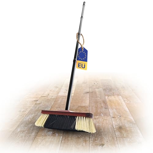 Novaliv Zimmerbesen mit Stiel stabil ROSSHAAR Mischung Besen weiche Borsten Schrankbesen 4 TLG Steckstiel Gemischter Rosshaarbesen Besen für Laminat und Parkett Rosshaarbesen Naturborsten Stubenbesen