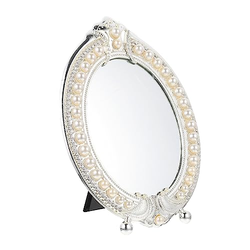 Espejo vintage de maquillaje perla Hemoton 10.03x6.88x0.78 pulg miniatura 4