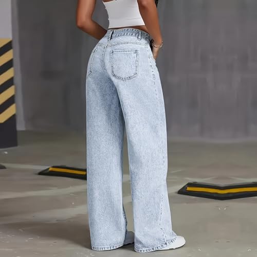 Straight Leg Jeans for Women Mid Rise Boyfriend Baggy Jeans Casual Loose Fit Fall Fashion Denim Pants with Pocket3