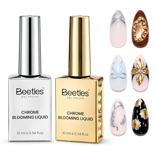 Image of Beetles Air-Dry Chrome Blooming Liquid Nail Art Paint Silver & Gold 2x10ml