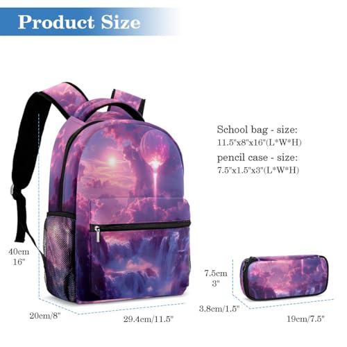 Sac à dos scolaire montgolfière rose multicolore avec trousse - 2