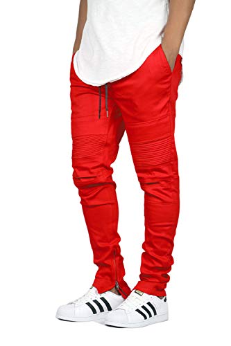 URBANJ Men's Stretch Tapered Skinny Fit Ankle Zip Biker Jogger Pants