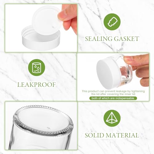 Domensi 100 Pcs 1 oz Glass Jars with Lids Bulk Round Glass Cosmetic Jars Lids 1 oz Small Travel Containers with Inner Liner for Lotions Powders Ointments Sample Cream(Clear, White)3