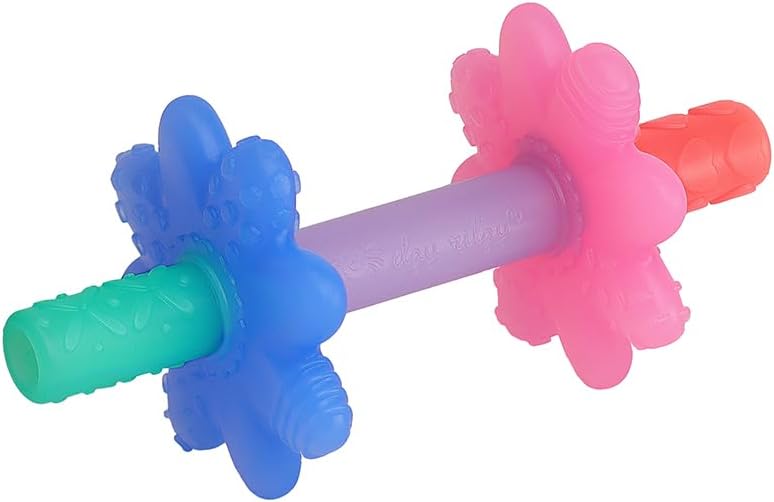 Itzy Ritzy Teensy Tube Teether – Textured Hollow Baby Teething Tube That Reaches Front Teeth & Back Molars, Made of Soft Silicone (Pink Rainbow)