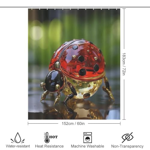 Rideau de douche coccinelle tissu polyester imperméable bain 152x183cm