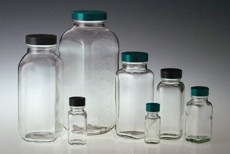 Qorpak - GLC-01373-16oz (480ml) Clear French Square with 48-400 Black Phenolic Solid PE Lined Cap attached