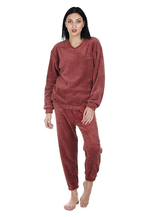 disolve Women Fuzzy Sherpa Fleece Pyjama Warm Pullover Sleepwear Sets Pack of 1-picture-1