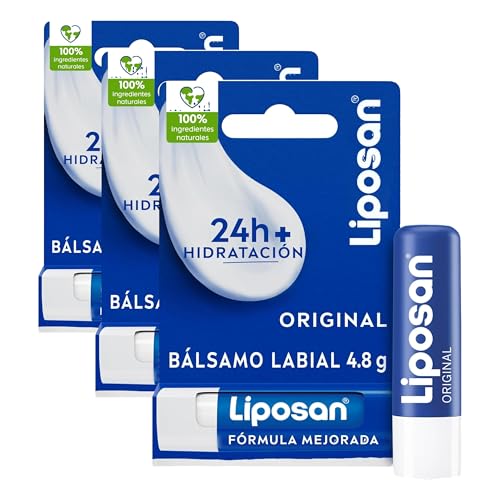 Liposan Original (1 x 4,8 g), bálsamo labial de cuidado intensivo, cacao de labios de textura ligera, bálsamo hidratante para unos labios suaves y tersos (Paquete de 3)