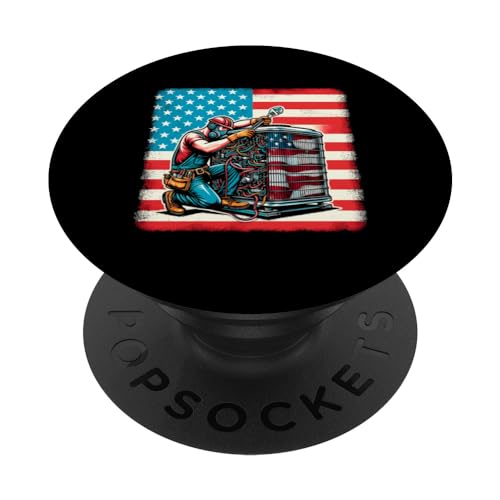 Patriotic American Flag 4th Of July HVAC Technician Tech PopSockets Standard PopGrip