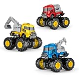 sethland Construction Toys Monster Trucks 1:43 Pull Back Cars Toys for Boys, 3 Pack Friction Powered