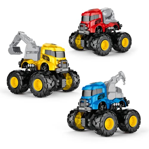 Sethland Construction Toys Monster Trucks 1:43 Pull Back Cars Toys For Boys, 3 Pack Friction Powered Push And Go Cars, Trucks Toys Vehicles Set For Toddlers Kids 3+ Year Old Boys Girls #TOP7