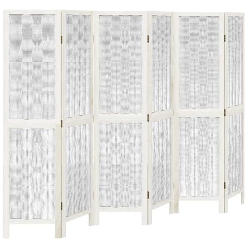 Biombo Interior, Partición de Separación Separador de Habitación Pantalla de Privacidad Partición de Separación 6 Paneles Blanco Madera de Paulownia Sólida