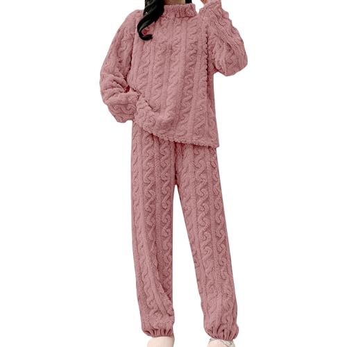 Winter Hausanzug Damen Warm Nicki Flauschig Schlafanzug Kuschelanzug Kuschelig Lang Kuschelhose Fleece Kuschel Pyjama Set Elegant Schlafanzüge...