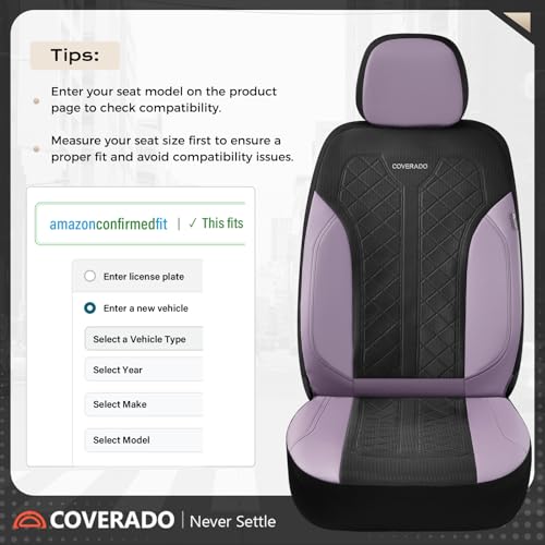 Image of Coverado Seat Covers for Car 5 Seats, Leather Car Seat Covers Fullset, Breathable Mesh Front and Rear Protectors, Purple Luxury Automotive Covers, Universal Fit for SUV, Truck, Sedan