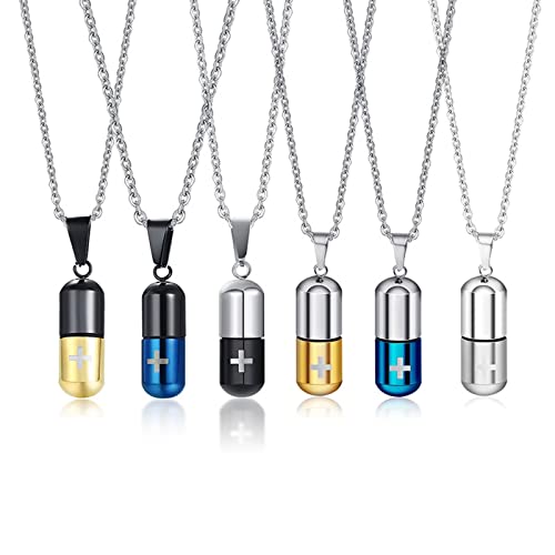 Pill Case Capsule Cross Pendant Necklace Perfume Bottle Pendant Pet Ashes/Pill Keepsake Waterproof Pendant Necklace Cremation Urn Necklace with 24" Chain3