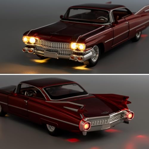 Image of 1:32 Scale Cadillac Eldorado Alloy Pickup Car Toy Metal Pull Back Diecast Car with Openable Door and Sound Light, Gifts Toys for Kids【Red】