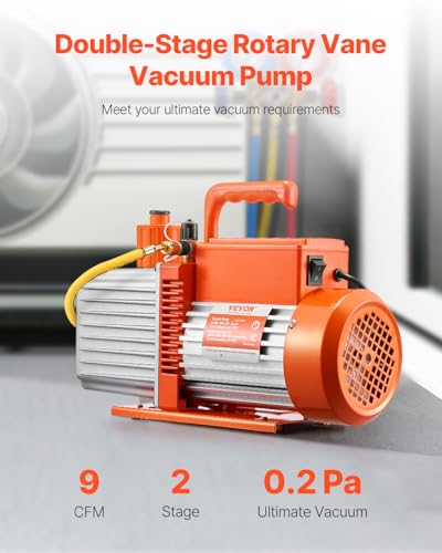 Image of VEVOR Vacuum Pump, 9 CFM, HVAC 2 Stage Rotary Vane Vacuum Pump, for R134a R22 R410a Systems, Auto AC Vacuum Pump Kit with Oil Bottle, for Automotive Air Conditioner Maintenance Resin Degassing