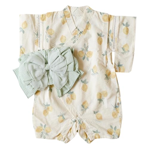 [モクモフ] ベビー服 子供服 袴 帯付き 浴衣ロンパース mocmof ベビー イエロー 70