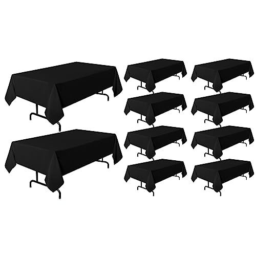 Image of sancua 10 Pack Black Tablecloth 60 x 102 Inch, Rectangle Table Cloth for 6 Feet Tables - Stain and Wrinkle Resistant Washable Polyester Table Cover for Dining Tables, Buffet Parties and Camping