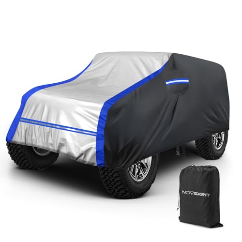 NOVSIGHT Car Cover for Jeep Wrangler 4 Door (2007–2025 JK JKU JL JLU), Waterproof All Weather Outdoor Cover, 6-Layer Heavy Duty, 60 MPH Windproof Straps, Reflective Strips, Soft Lining