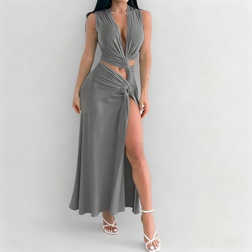 Image of Women's Dress Elegant Sexy Long Dress Sleeveless Deep-V Neck Cut-Out High-Split Maxi Dress for Party