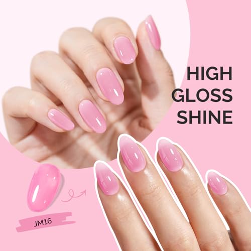 Image of MelodySusie Jeweliver Gel Nail Polish, 0.5Fl.oz Berry Pink Gel Polish Pastel Nude Color Sheer Translucent Soak Off UV LED Light Cure Gift Nail Art Manicure DIY at Home JM16