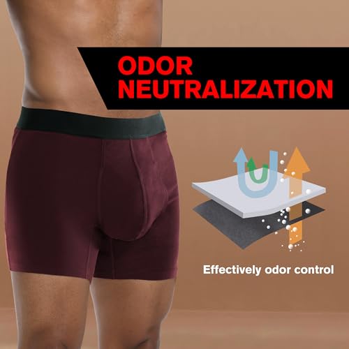 Incontinence Underwear for Men Washable Absorbent 2.3 oz Leak Proof Prostate Bladder Control Boxer Briefs 1 Pack (Maroon, XL)3