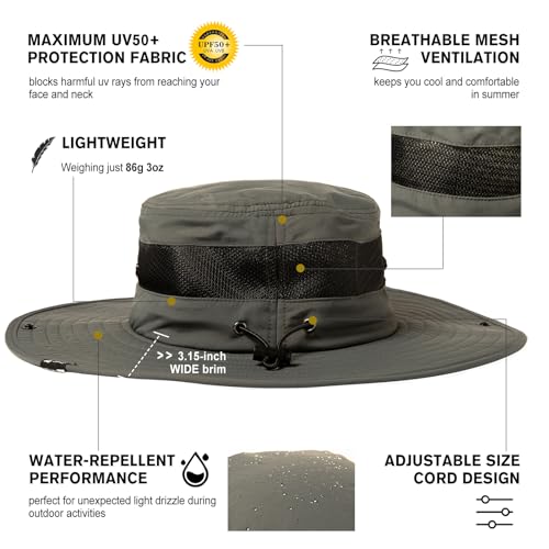 Image of Oversized XL XXL Waterproof Sun Hat for Big Heads Mesh Bucket Hat Wide Brim Adjustable Packable Hiking Beach Fishing