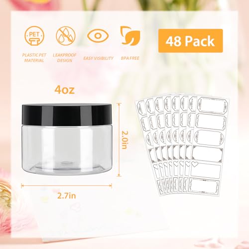 48 Pack Plastic Jars with Lids, Clear 4 oz Plastic Jars with Lids, 4oz Jar with Lid, Clear Containers with Lids for Cream, Lotion, Scrubs, Cosmetics2