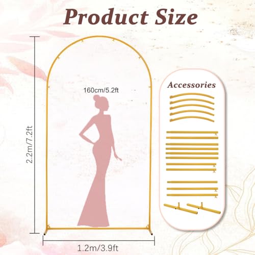 Image of Vincidern 7.2ft Balloon Arch Backdrop Stand, Wedding Arch for Birthday Party, Baby Showers, Wedding Ceremony Graduation, Event Backdrop Decorations Metal Arch Frame Gold