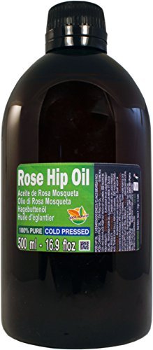 Aceite de Rosa Mosqueta 100% Puro. Botella Extra Grande de 500 ml (Medio Litro) Virgen Extra, Natural, Producto Sustentable.vegano