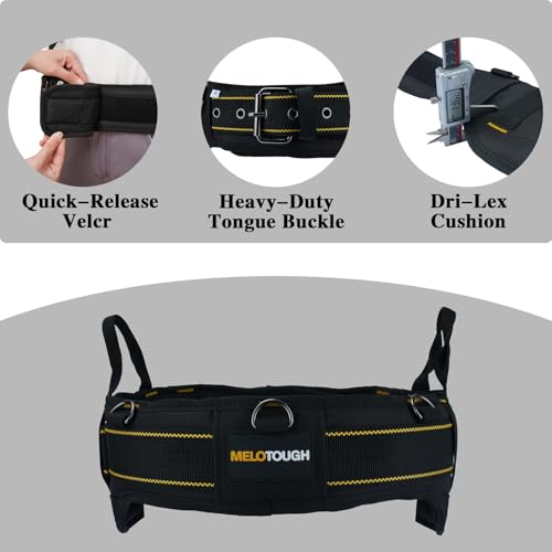Image of MELOTOUGH Padded Tool Belt for Men with handle strap, Heavy-Duty Work Belt with D ring, Adjustable Waist 36 inch-47 inch for Electrician (Tool Belt Suspenders Not Included)
