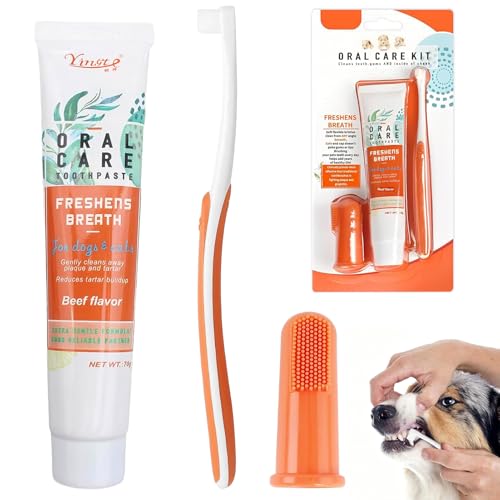 Dentifricio per Cani,Spazzolino per cani + Spazzolino da Dito,Pulizia Denti Cane Kit Antitartaro per Cane per Prevenire La Placca e il Tartaro,Favorire La Salute delle Gengive