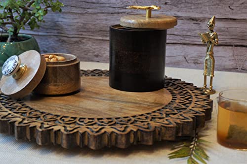 Culturway Mango Wood Lazy Susan Large Size for Dinning Table Organiser, Big Tray, Cake Stand , 40 x 40 x 4 cms, Brown