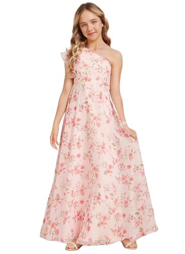 Junior Bridesmaid Dress for Teen Girls, Flower Girl Dresses A-line One Shoulder Floor-Length Chiffon