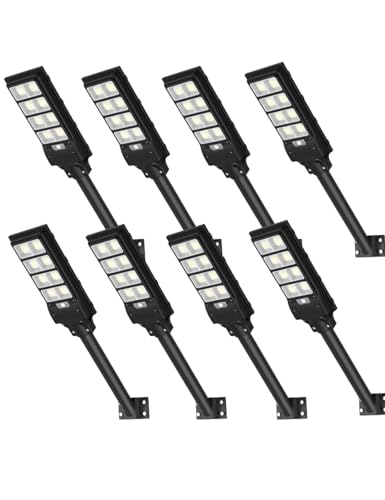 Sararoom 8pz 400W Lampione Solare Led Esterno con Telecomando, 50000 LM Lampada Stradale Solari con Sensore di Movimento 6500K IP65 Impermeabile Faretto Faro Pannello Solar per Giardino Garage Parete