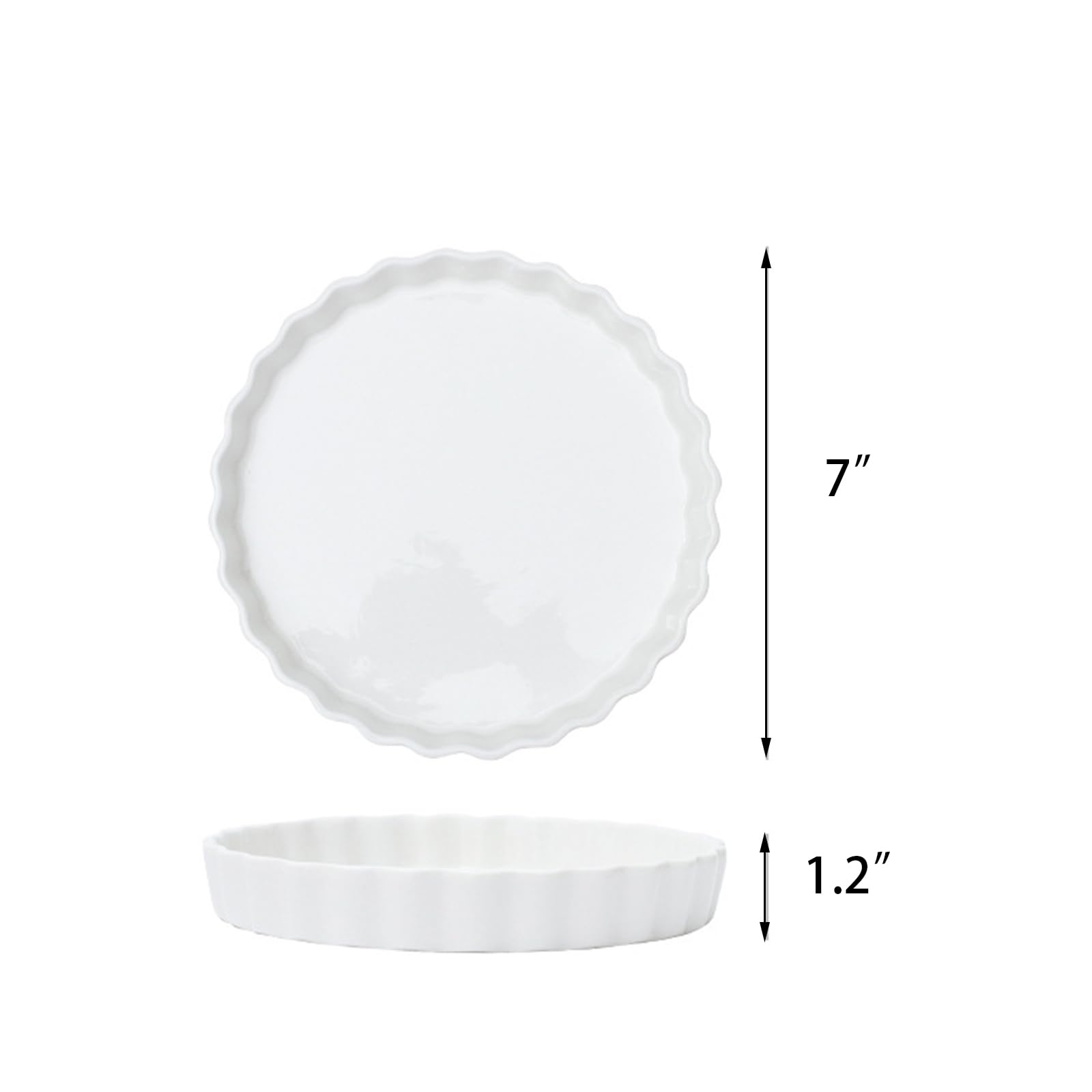FEOOWV White Round Porcelain Quiche Pan -Non-Stick- Perfect for Baking Tart Pies and Chicken Pot Pie-Dishwasher,Dish Microwave and Oven Safe (7inch)