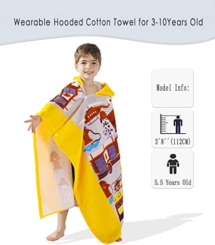 Voova & Movas Kids Hooded Bathtowels | Soft Thick Absorbent Cotton (30X50 Inches) Beach | Pool | Bath Towels, Boys Ages 3-10, For Toddler, Yellow Fire Truck #TOP2