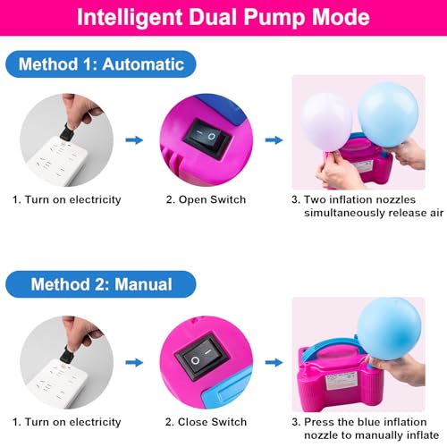 Siasky Electric Balloon Pump, Portable Dual Nozzle Electric Air Balloon Pump Inflator Blower Machine for Party Decorations, Rose Red 110V 600W with 2 Tying Tools - Thumbnail 6
