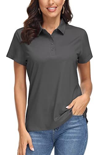 Polo Shirts For Women T Shirts Golf Shirts Casual Work Polo Performance Short-Sleeve Tennis Shirts Stain Resistant Shirt Quick Dry Jersey Shirt Dark Grey #TOP17